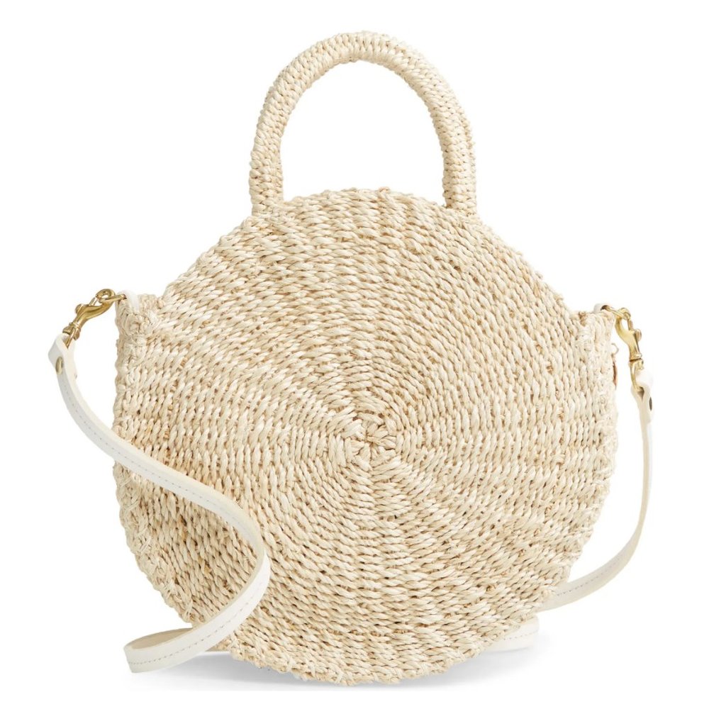 CLARE V. Moyen Alice Straw Bag (Cream) White Strap